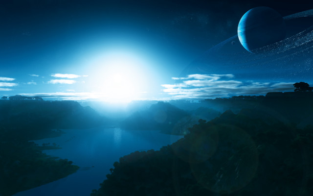 Blue sky sun clouds water free wallpaper - medium preview image