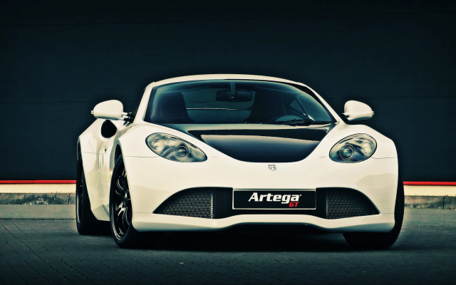 White sports car building headlights free wallpaper - medium preview image