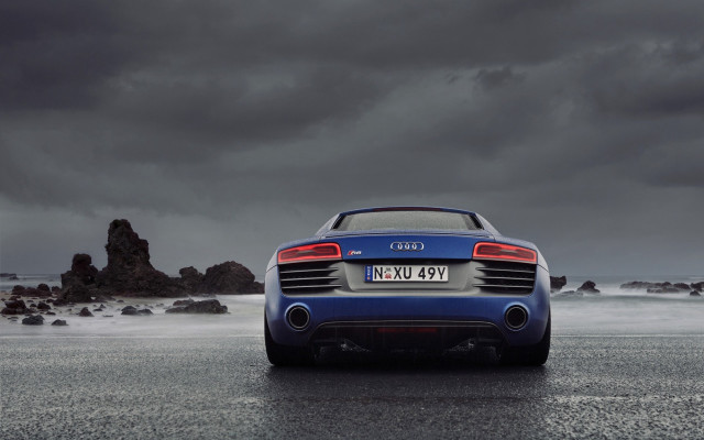 Blue car ocean wet road free wallpaper - medium preview image