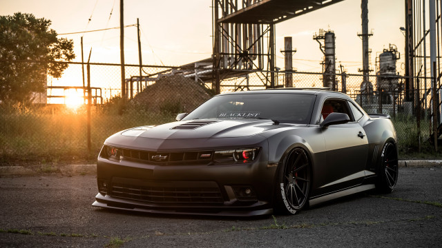 Sunset factory parking lot car free wallpaper - medium preview image