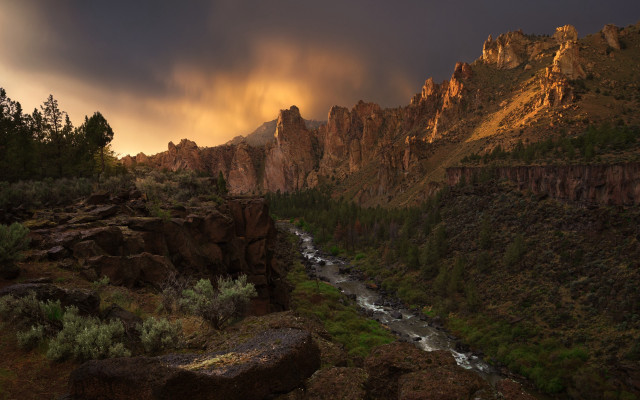 River forest mountains sunset sky free wallpaper - medium preview image