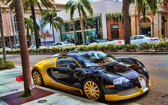 Bugatti palm trees cityscape urban free wallpaper - medium preview image