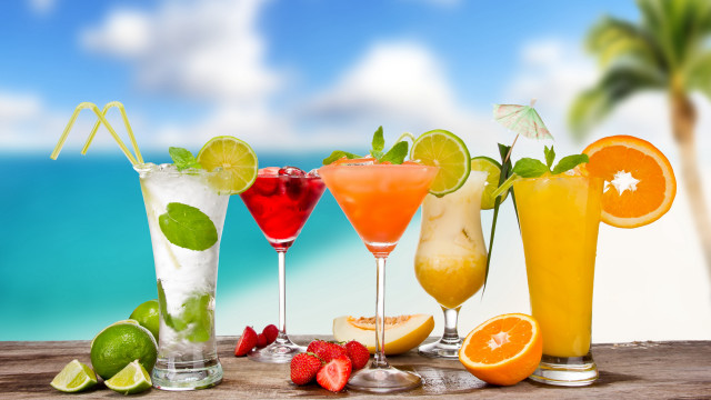 Summer vibrancy beach drinks palm free wallpaper for desktop - medium preview image
