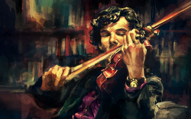 Man playing violin room bookshelves free wallpaper - medium preview image
