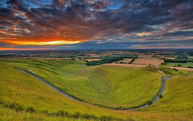 Sunset greenfield windingroad cloudy sky free wallpaper - medium preview image
