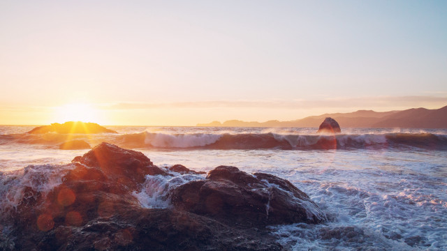 Surfing wave planet sunset beach free wallpaper - medium preview image