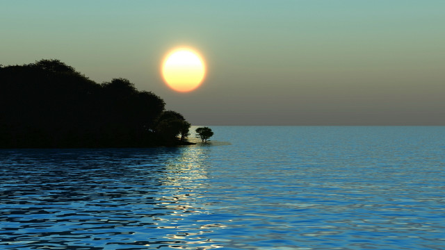 Sunset moonlight island tree water free wallpaper - medium preview image