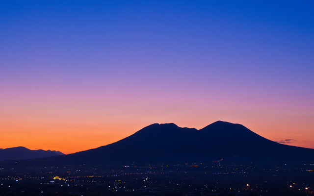 Mountain sunset city lights aurora free wallpaper - medium preview image