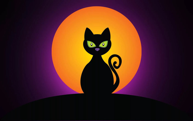 Black cat full moon green free wallpaper - medium preview image