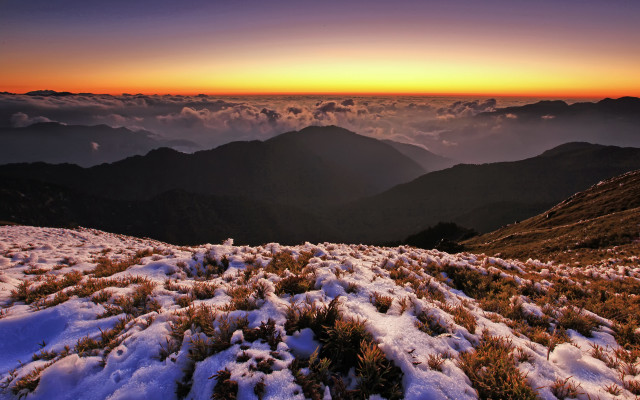 Mountain snow sunset clouds cityscape free wallpaper - medium preview image