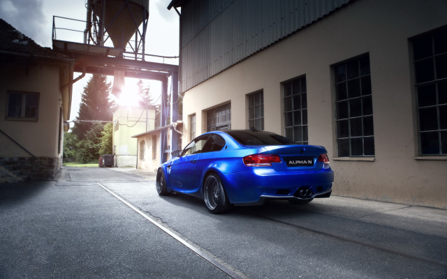 Blue car building street bridge free wallpaper - medium preview image