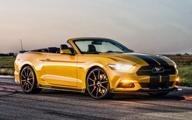Yellow mustang convertible road field free wallpaper - medium preview image