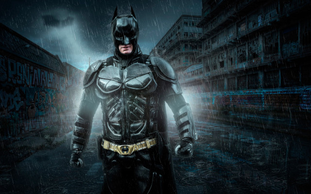 Batman rainy cityscape night cyberpunk free wallpaper - medium preview image