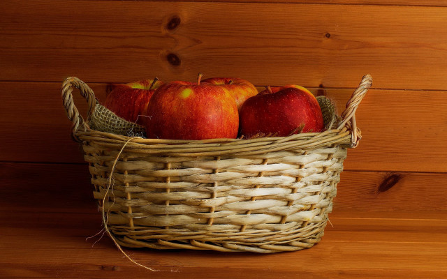 Basket apples wooden table wood free wallpaper - medium preview image