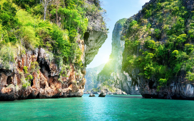 Mountain lake boat ocean forest free wallpaper - medium preview image