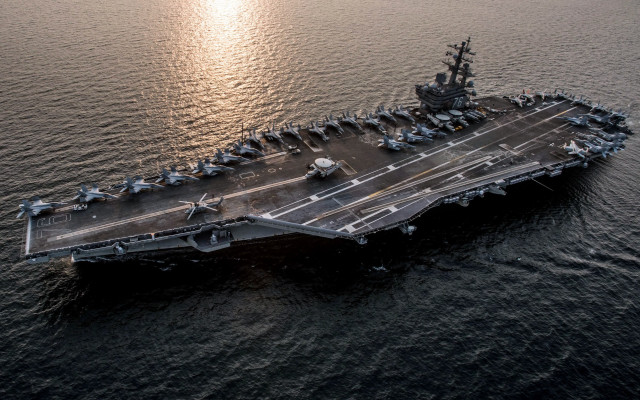 Aircraft carrier ocean sunset military free wallpaper - medium preview image