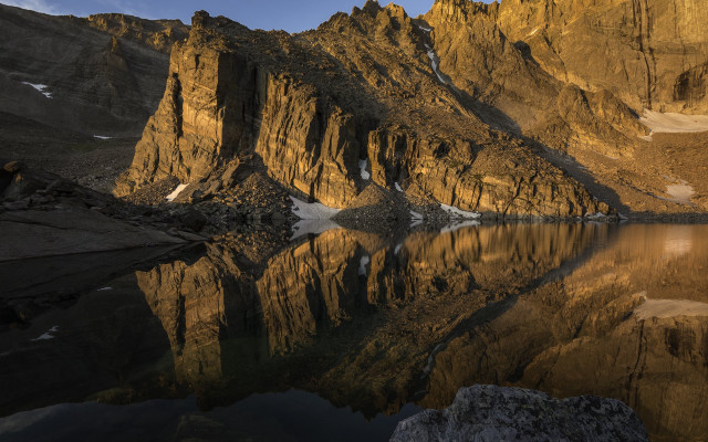 Mountain lake reflection sky cliff free wallpaper - medium preview image