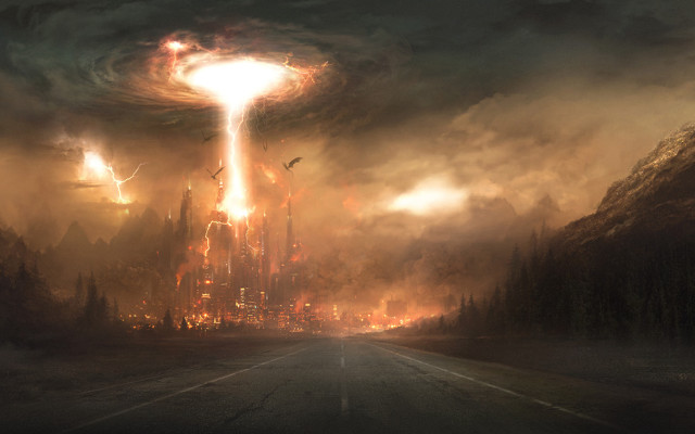 City mushroom apocalyptic fantasy birds free wallpaper - medium preview image
