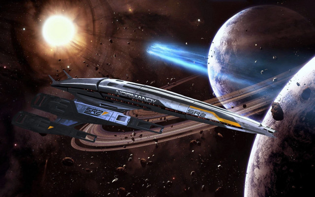 Space ship planet star aurora free wallpaper - medium preview image