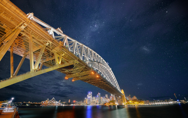 Bridge water starry sky city free wallpaper - medium preview image