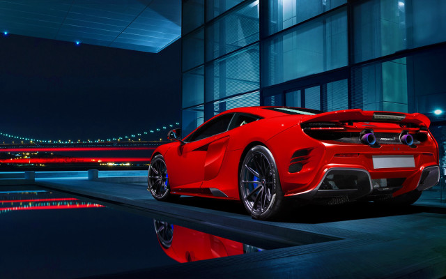 Red sports car night bridge free wallpaper - medium preview image