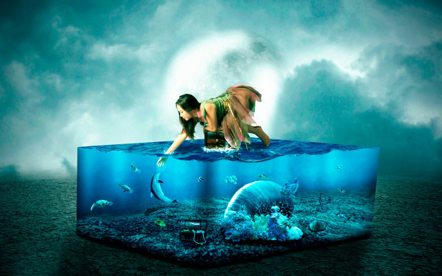 Woman ocean shark surrealism animals free wallpaper - medium preview image