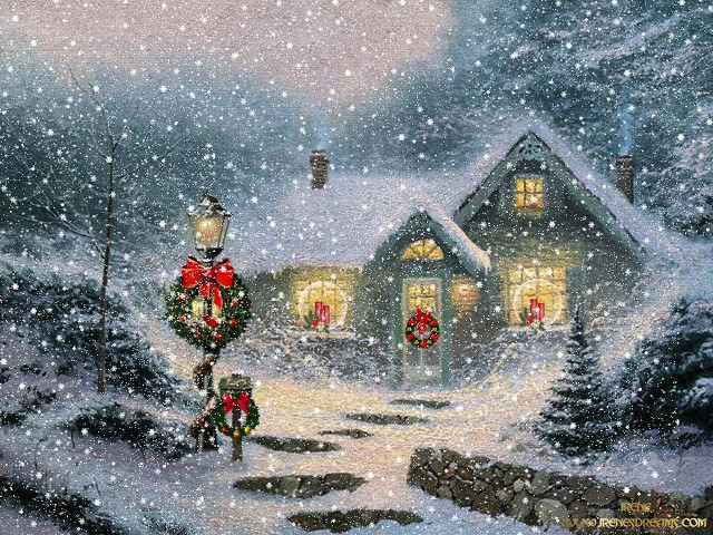 Christmas scene house lantern snow #2 free wallpaper - medium preview image