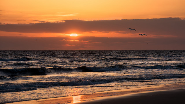 Sunset ocean birds clouds lighthouse free wallpaper - medium preview image