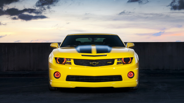 Yellow sports car sunset cloudy free wallpaper - medium preview image