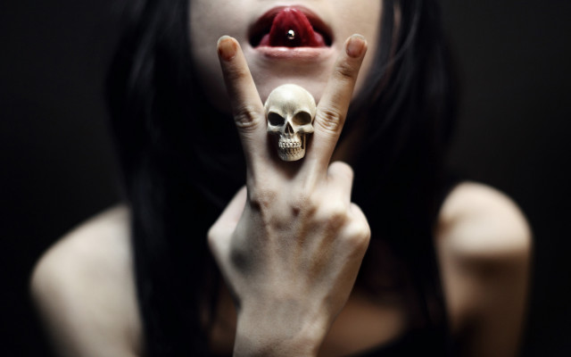 Gothic woman skull ring tongue free wallpaper - medium preview image