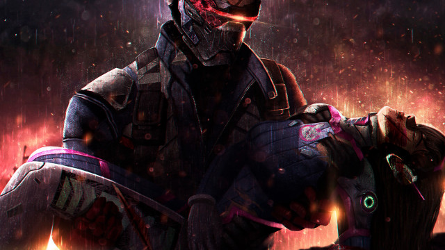 Futuristic suit glowing eye cyberpunk free wallpaper - medium preview image