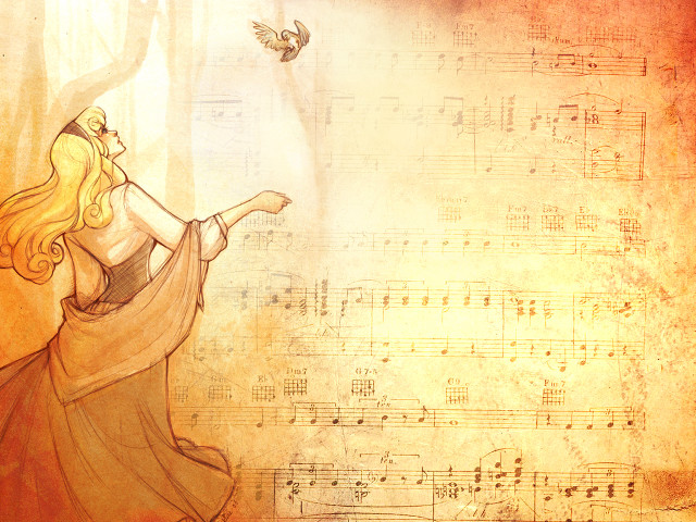 Woman bird flying music notes free wallpaper - medium preview image