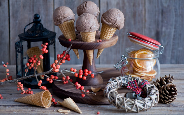Table tray icecream cones cookies free wallpaper - medium preview image