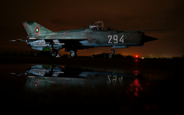 Fighter jet night reflection runway free wallpaper - medium preview image
