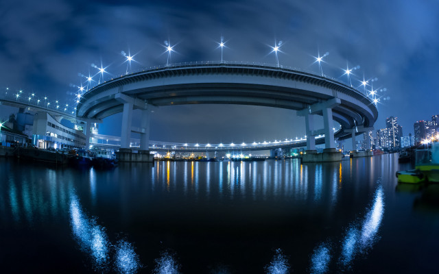 Bridge night city lights moon free wallpaper - medium preview image
