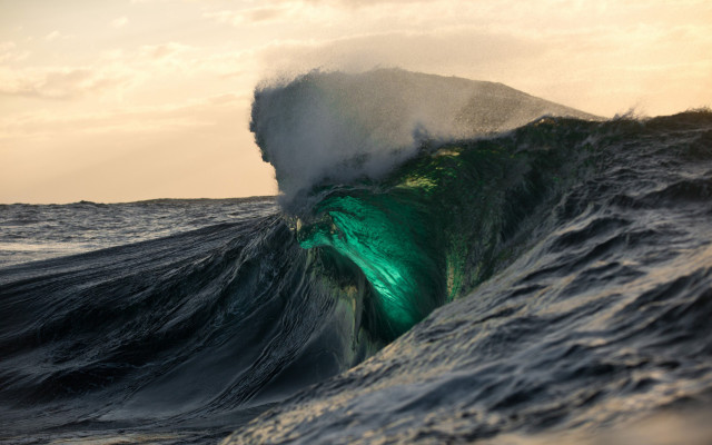 Large wave green light edge free wallpaper - medium preview image