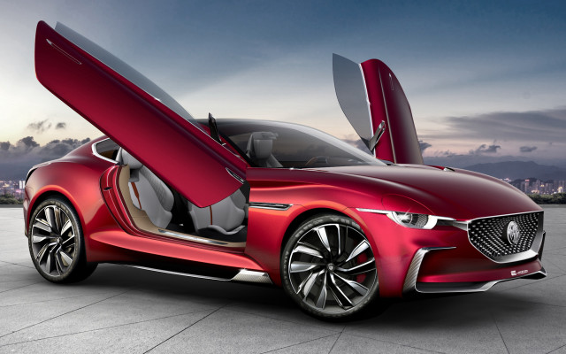 Red car doors open city free wallpaper - medium preview image
