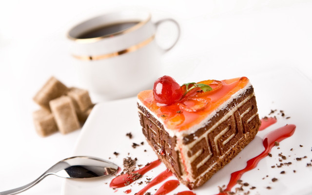Cake cherry plate spoon coffee free wallpaper - medium preview image