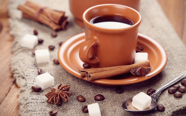 Coffee cinnamon plate spoon tablecloth free wallpaper - medium preview image
