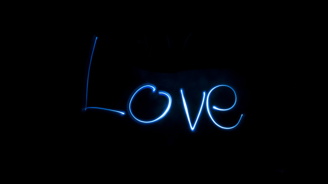 Neon love dark blue hologram free wallpaper - medium preview image