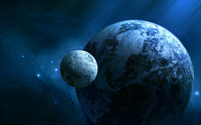Blue planet two smaller planets #3 free wallpaper - medium preview image