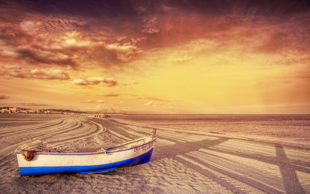 Boat beach sunset cloudy sky #4 free wallpaper - medium preview image