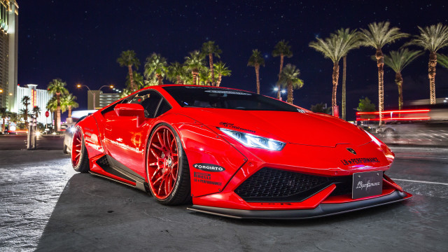 Red sports car night palm free wallpaper - medium preview image