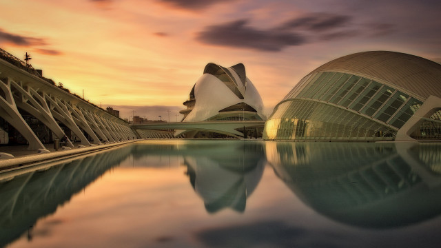 Modernism large building pool sunset free wallpaper - medium preview image