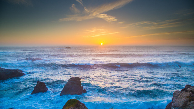 Sunset ocean waves rocks foreground #4 free wallpaper - medium preview image