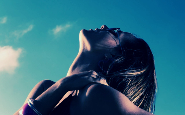 Woman bikini blowing hair outdoors free wallpaper - medium preview image
