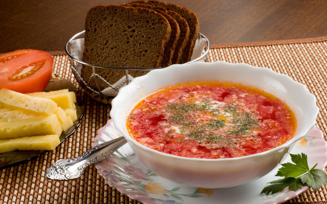 Bowl soup bread tomatoes spoon #2 free wallpaper - medium preview image