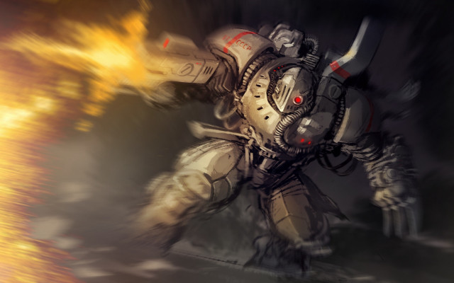 Robot fire battle armor explosion free wallpaper - medium preview image
