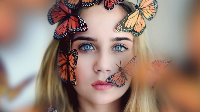 Butterfly portrait fairy blurry blue free wallpaper - medium preview image
