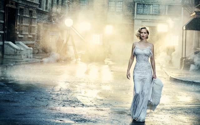 Rainy street woman white dress free wallpaper - medium preview image